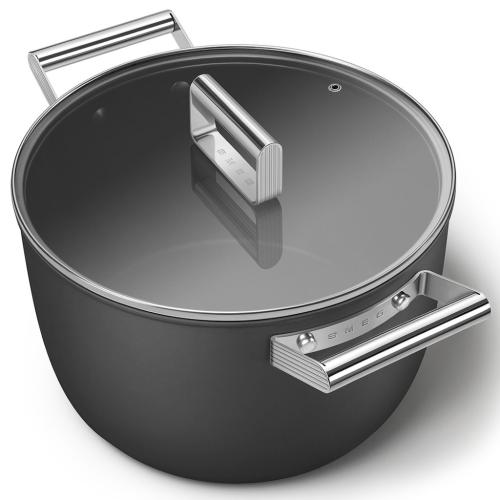 Smeg CKFC2611BLM Nonstick Covered Casserole Pot, 26cm, Matte Black