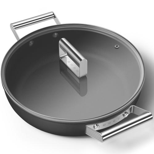 Smeg CKFD2811BLM Nonstick Deep Frying Pan, 28cm, Matte Black