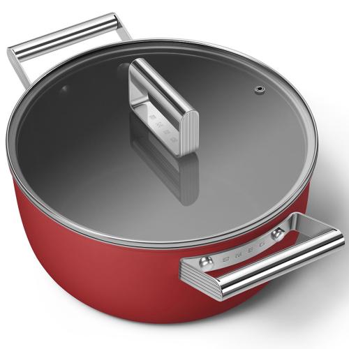 Smeg CKFC2411RDM Nonstick Covered Casserole Pot, 24cm, Red