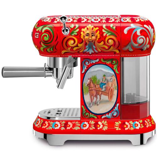Smeg ECF01DGUS Dolce & Gabbana Sicily Is My Love Espresso Coffee Machine, Multi-Color Decorative Finish