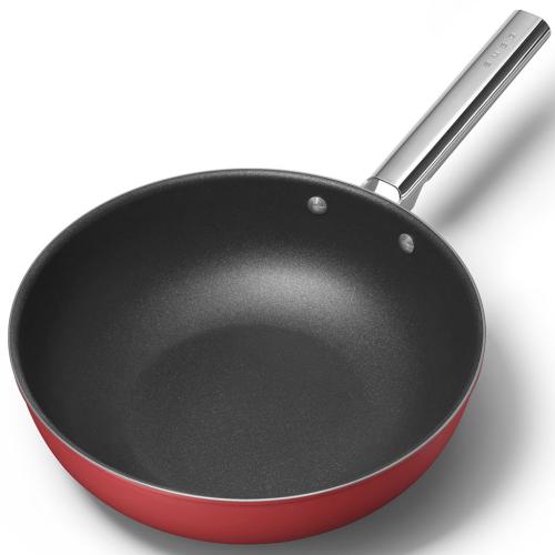 Smeg CKFW3001RDM Nonstick Wok with Tempered Glass Lid, 30cm, Red