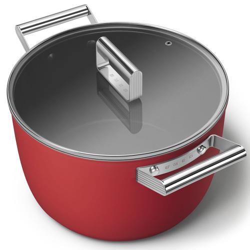 Smeg CKFC2611RDM Nonstick Covered Casserole Pot, 26cm, Red