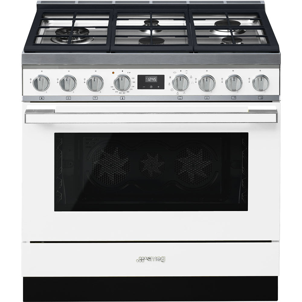 Smeg CPF36UGMWH 36 Inch Freestanding Professional Dual Fuel Range