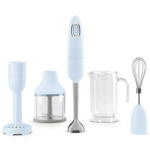 Smeg HBF22PBUS 50's Retro Style Hand Blender Set with Chopper, Whisk and Beaker, Pastel Blue