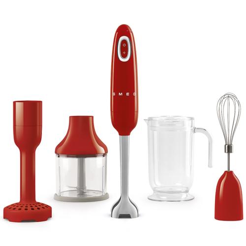 Smeg HBF22RDUS 50's Retro Style Hand Blender Set with Chopper, Whisk and Beaker, Red