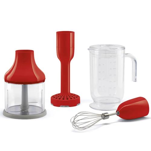 Smeg HBF02RDUS 50's Retro Style Hand Blender Set with Accessories and Variable Speed Control, Red