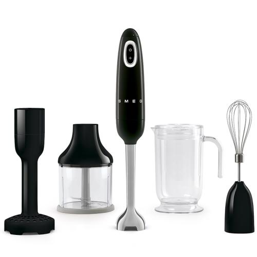 Smeg HBF22BLUS 50's Retro Style Hand Blender Set with Chopper, Whisk and Beaker, Black