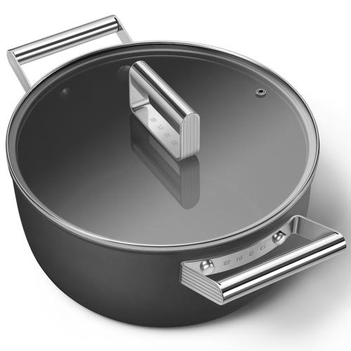 Smeg CKFC2411BLM Nonstick Covered Casserole Pot, 24cm, Matte Black