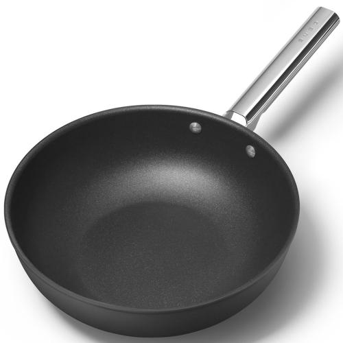Smeg CKFW3001BLM Nonstick Wok with Tempered Glass Lid, 30cm, Matte Black